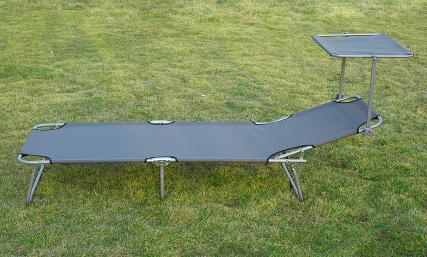 Image 4: Outsunny Reclining Sun Lounger with Sunshade