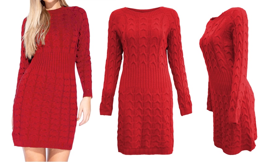 Image 9: Cable Knit Jumper Ribbed Waist Dress