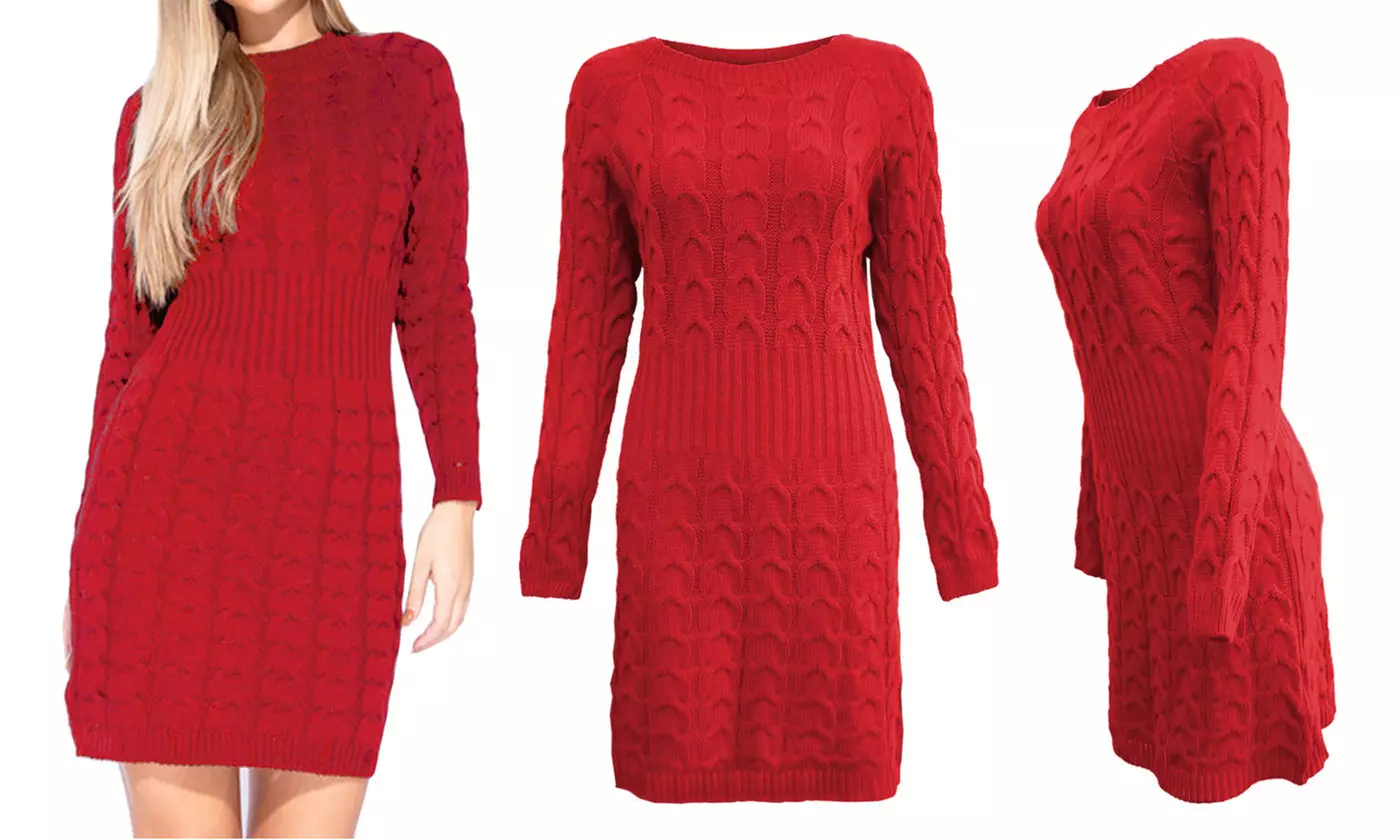 Cable Knit Jumper Ribbed Waist Dress