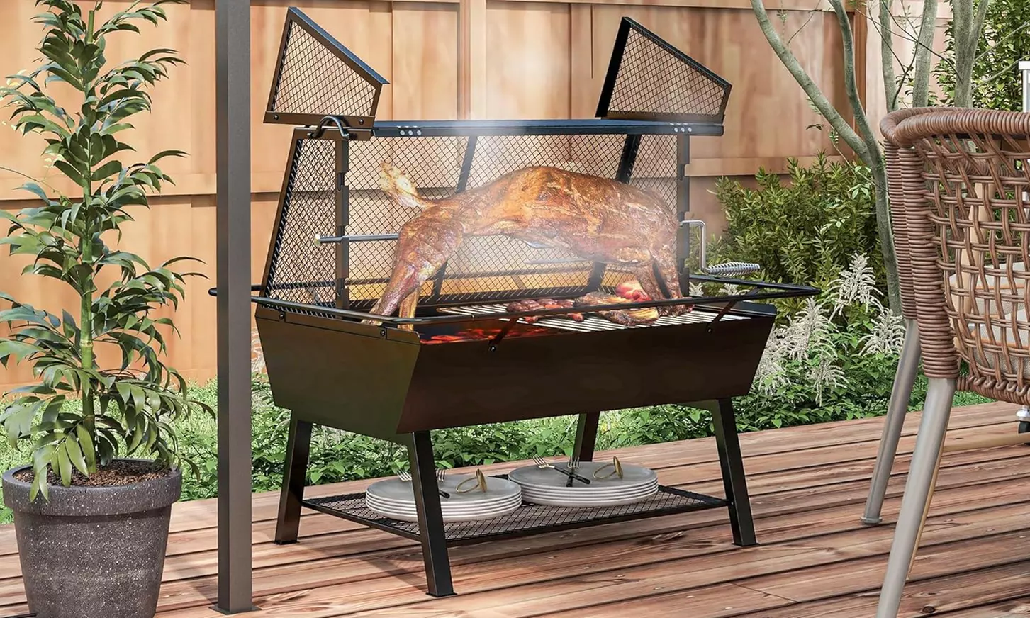 Outsunny 3-in-1 Barbecue Grill and Fire Pit with Cover