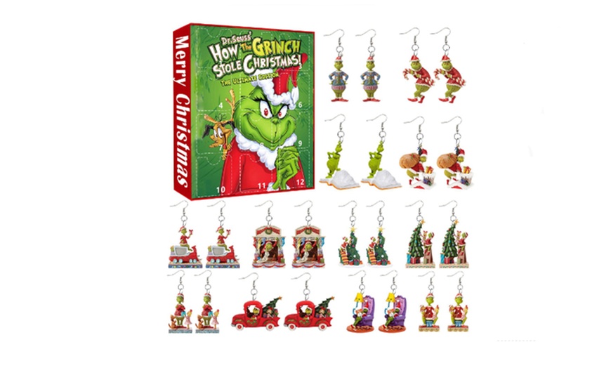 Image 3: Grinch-Themed Earrings Advent Calendar