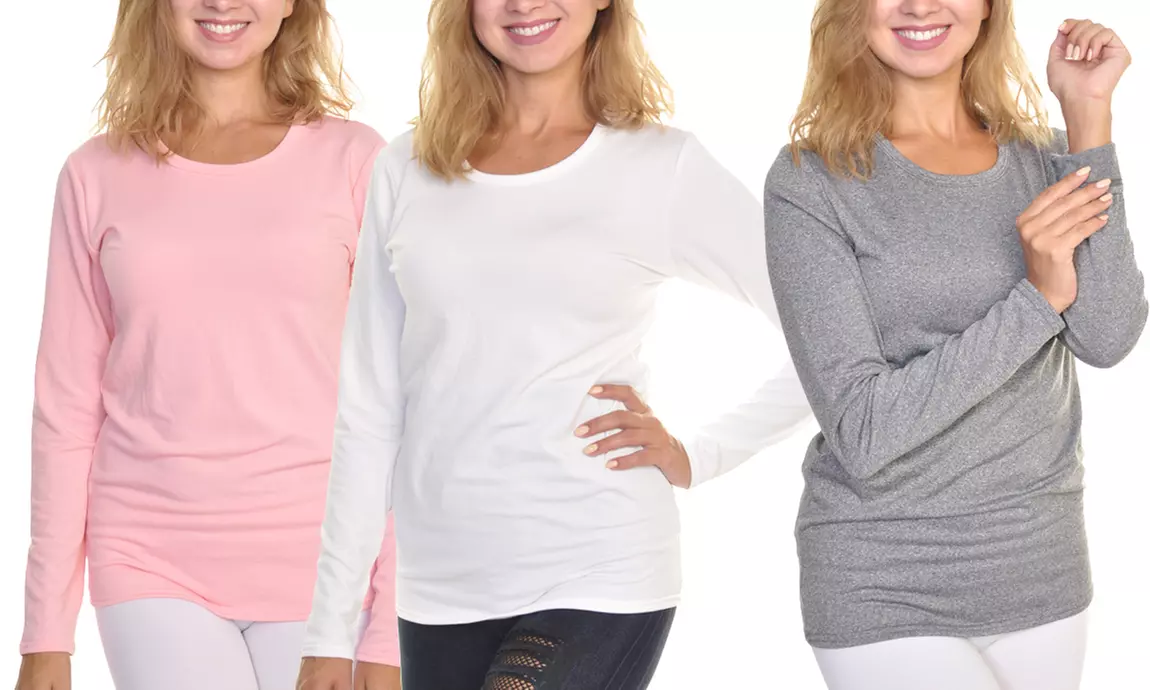 Women's Fleece-Lined Long-Sleeved Thermal Tops (3-Pack). Plus Sizes Available. - Primary Image