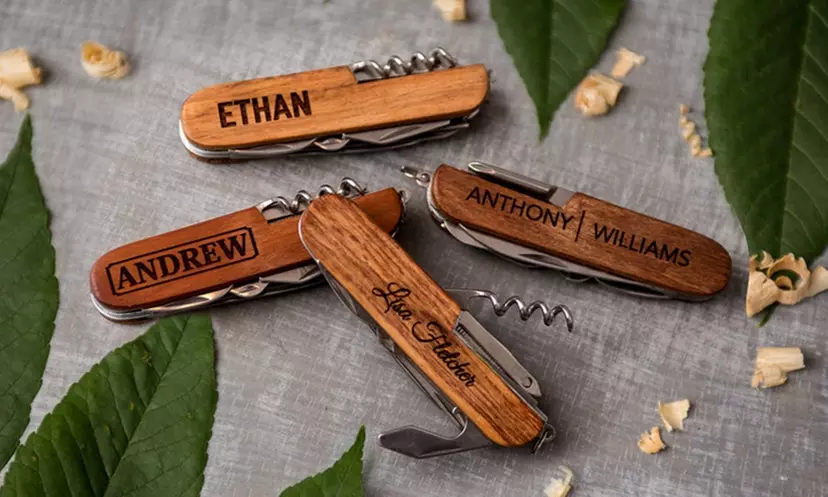 Personalized Wood-Handle Pocket Knives with 11 Tools from Qualtry (Up to 68% Off). Four Options Available.  - Primary Image
