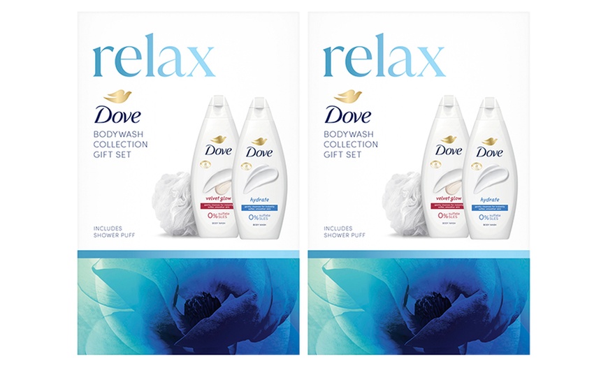 Image 5: Upto Four Dove Relax Two-Pieces Gift Set with Shower Puff 