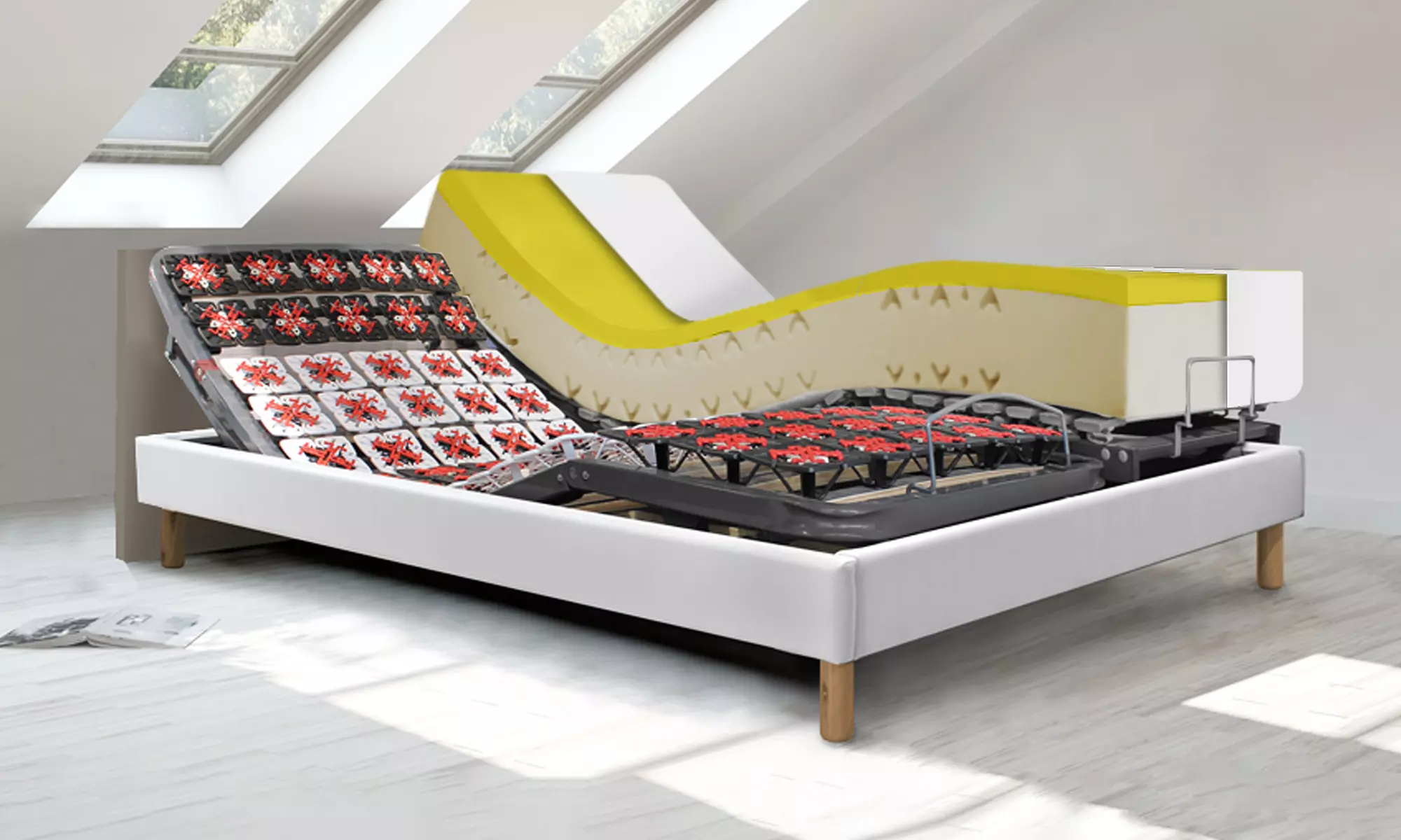 Matelas adapté pour lit électrique, mémoire de forme, de la marque Sampur, avec draps papillon en option - Primary Image