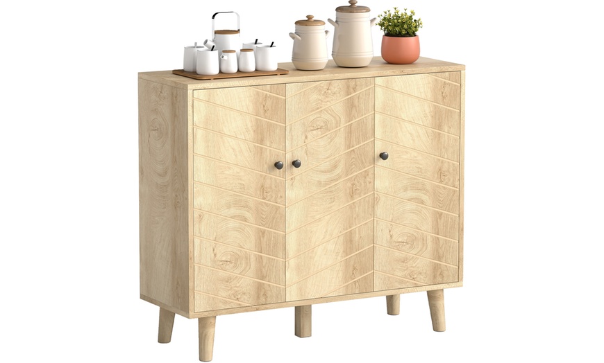 Image 2: HomCom Vintage Style Sideboard Cabinet with Classic Wood-Effect Design