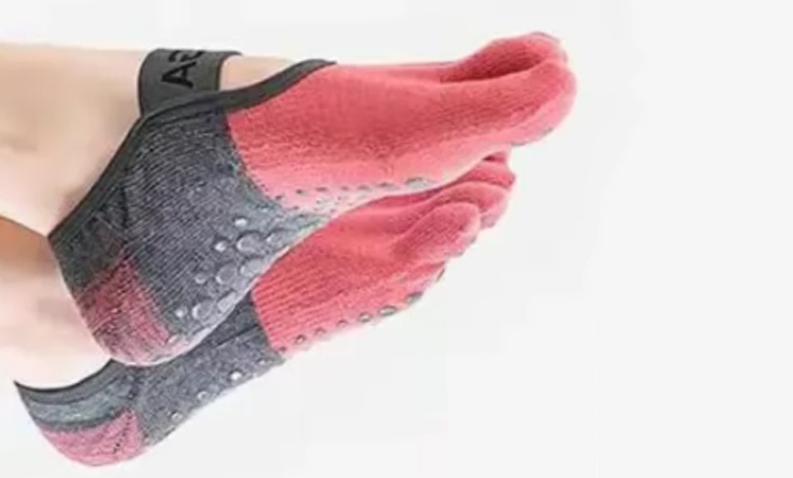 Image 4: Yoga Pilates Socks - Full Toe, Non-Slip Grip, Breathable Cotton