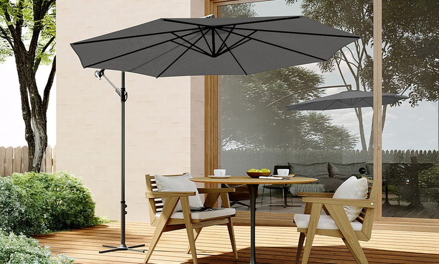 Image 2: Large 3m Grey Cantilever Parasol with Multiple Base Styles 