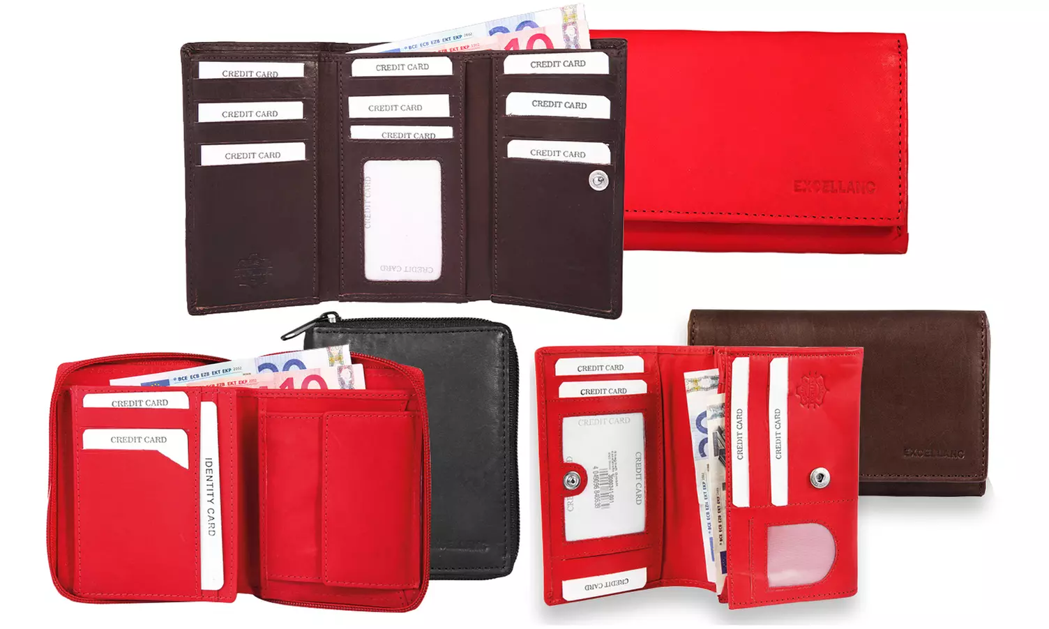 1, 2 ou 3 portefeuilles en cuir de la marque Excellanc, trois modèles disponibles - Primary Image