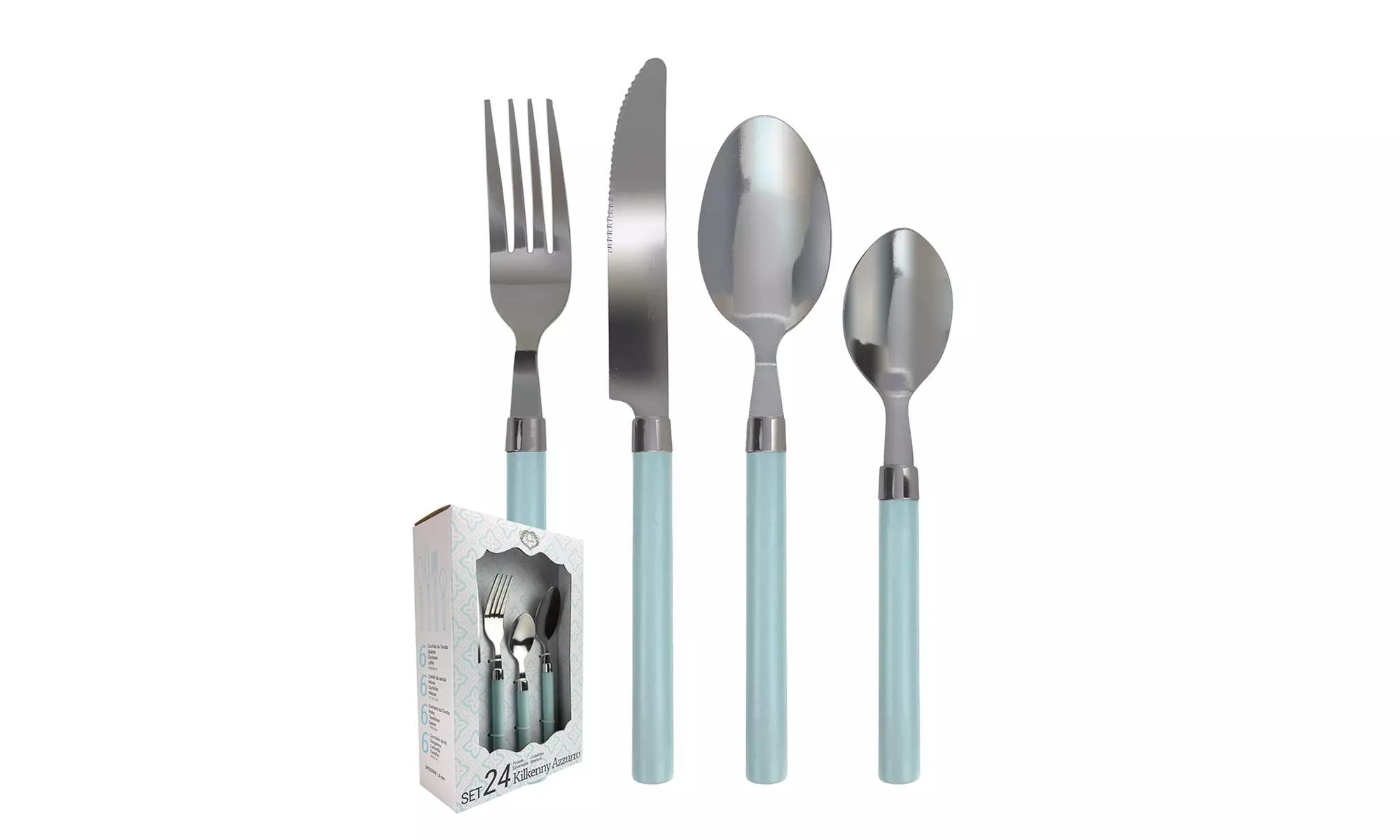 Set de 24 cubiertos de acero inoxidable con mango de colores