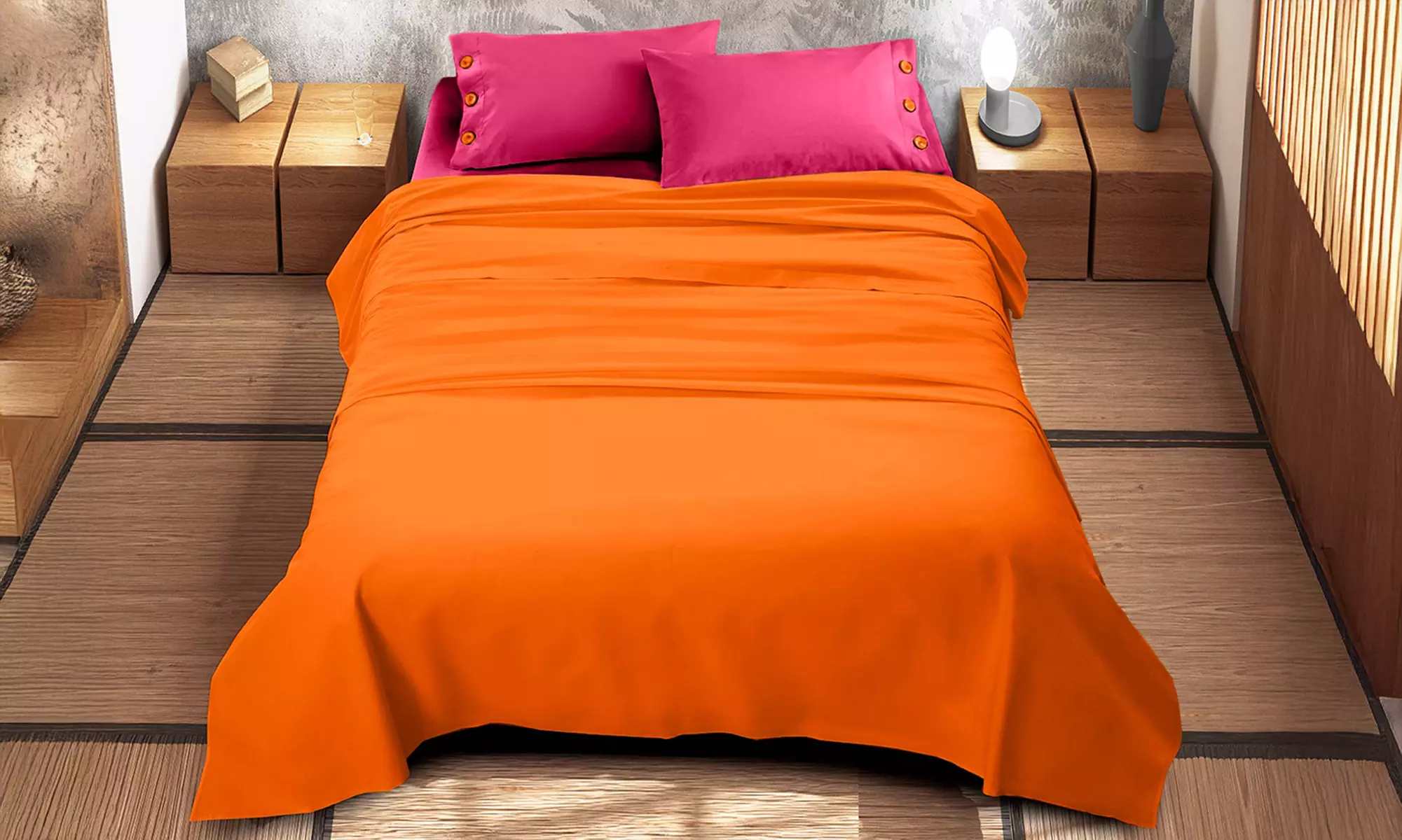 Completo lenzuola bicolore matrimoniale in cotone