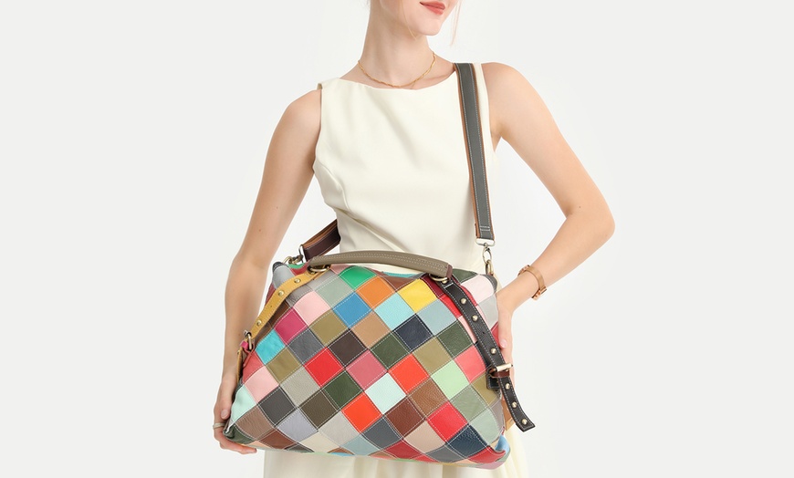 Image 16: Genuine Leather Exquisite Patchwork Handbag 