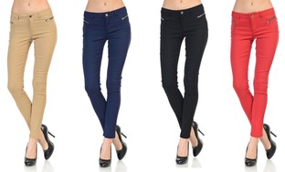 Women's Twill Skinny Pants with Zipper Detail (3-Pack)