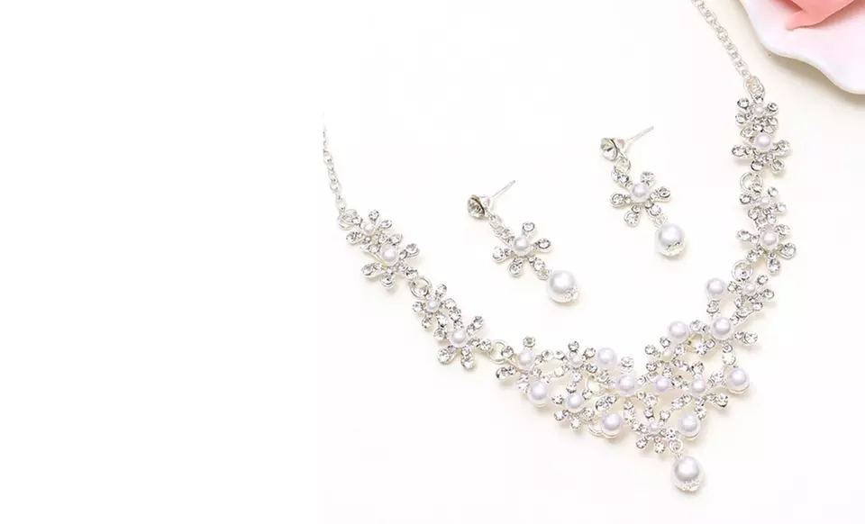 One Rhinestone and Pearl Necklace and Earring Set from Novadab (Up to 83% Off) - Second Medium