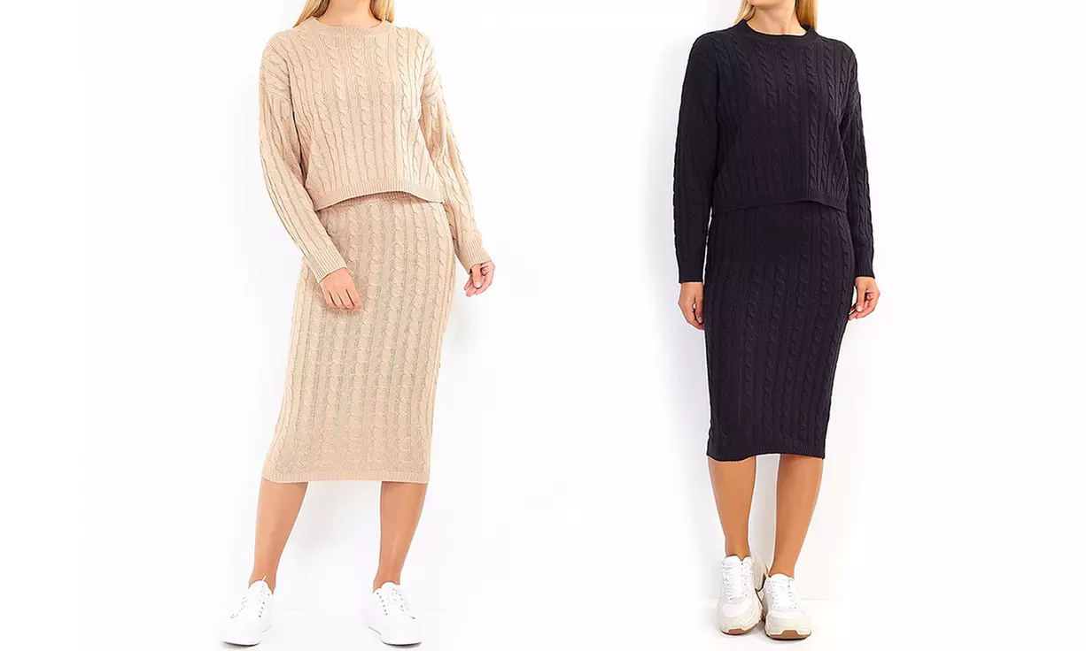 Ensemble pull et jupe en maille torsadée Brave Soul - Primary Image