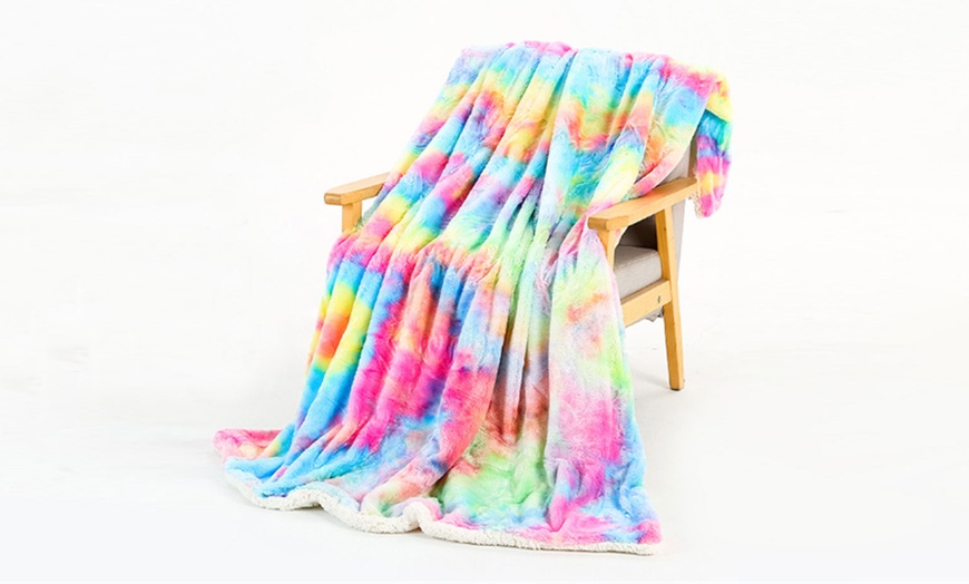 Image 5: Thick Colourful Rainbow Blanket