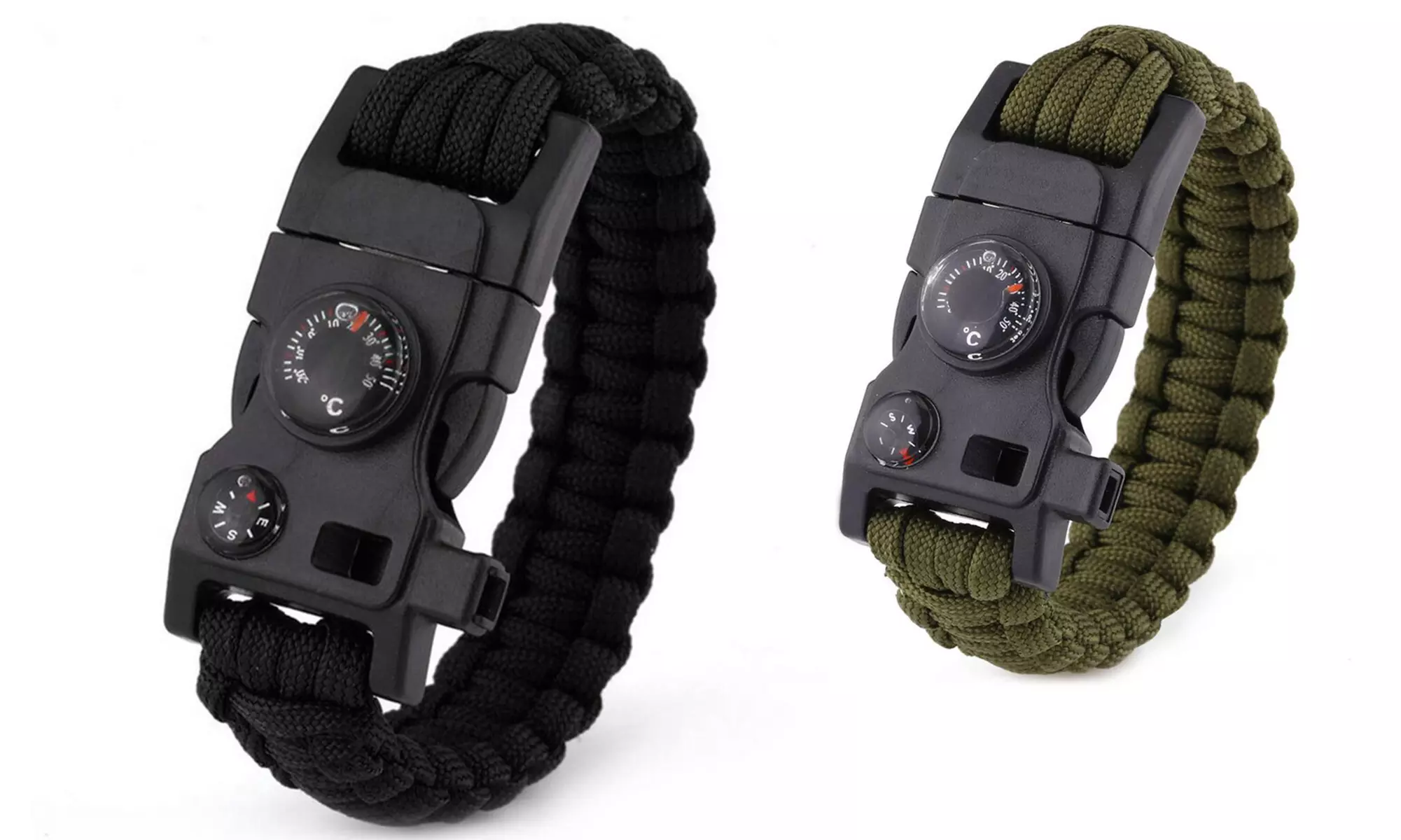 Survival-Armband mit Kompass in Schwarz oder Grün - Primary Image