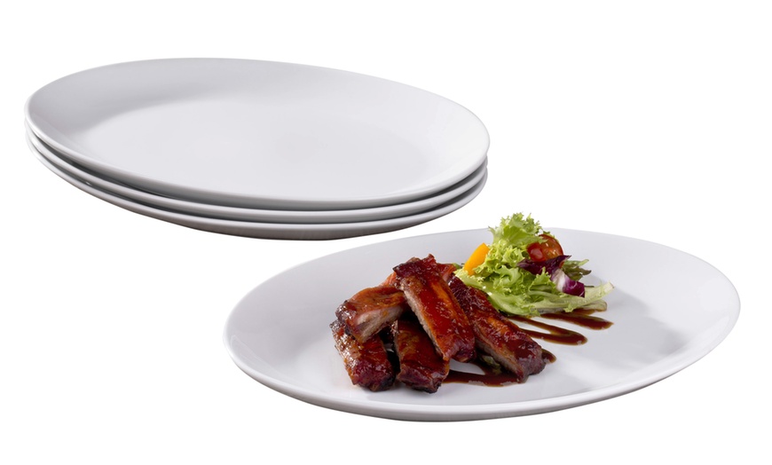 Image 2: Waterside Fine China Set of Four White Porcelain Oval Steak Plates
