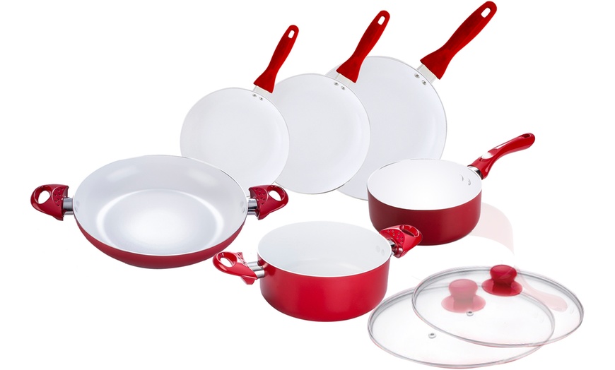 Image 2: 8-Piece Red Ceramic Cookware Set