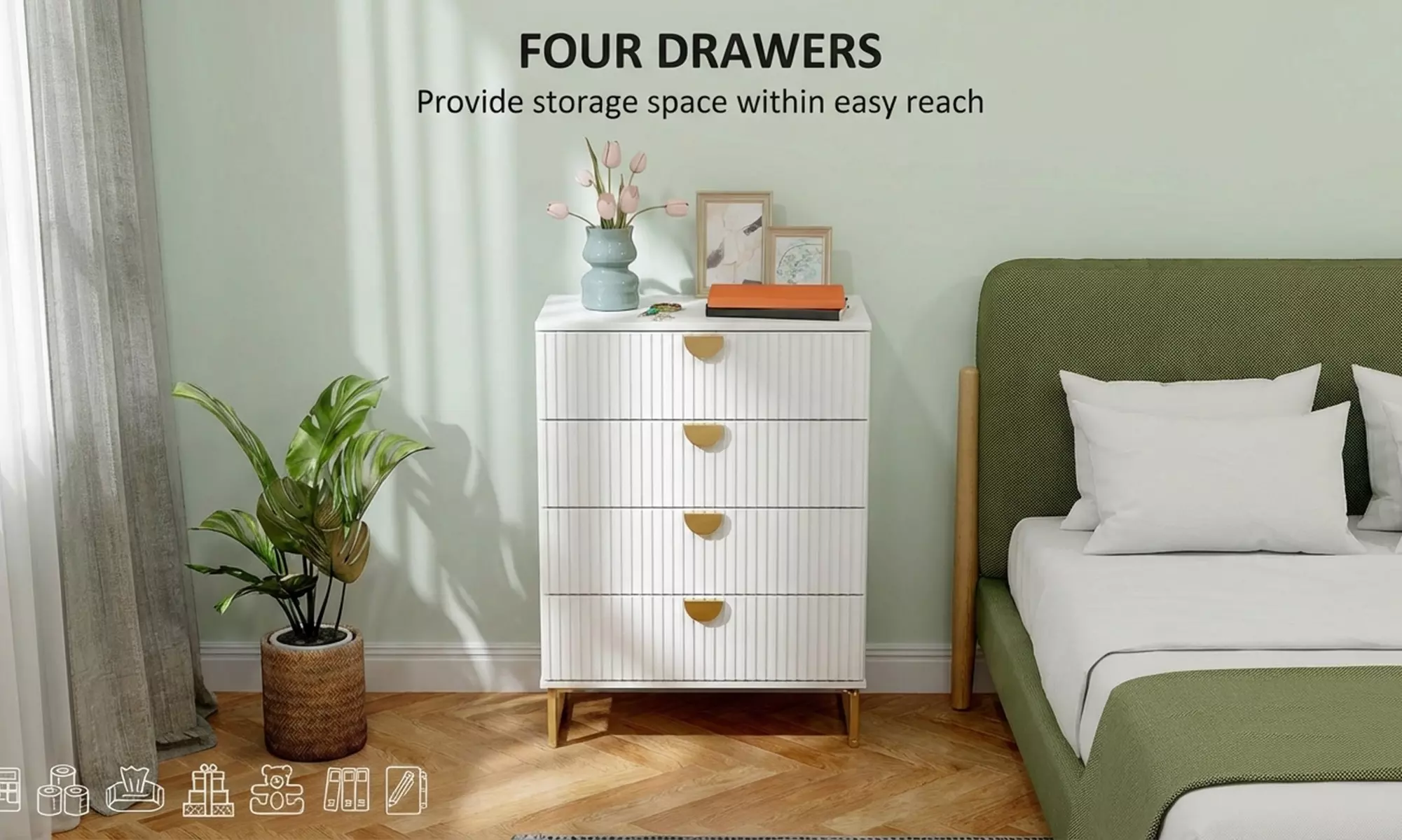 HOMCOM 4-Drawer Chest Collection – Modern Storage with Gold Accents