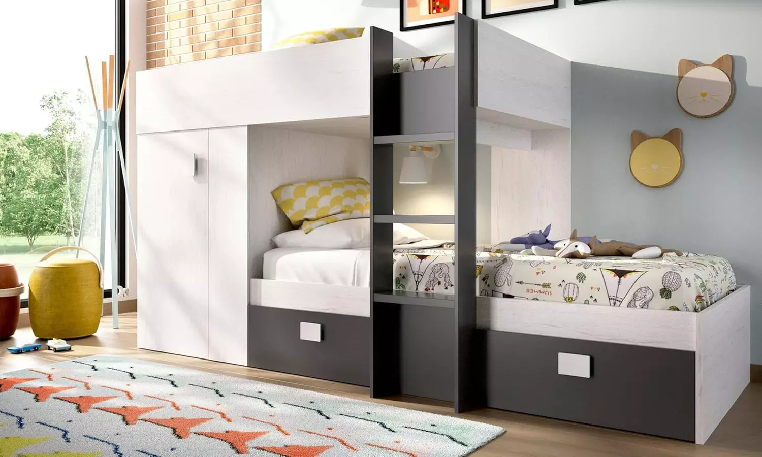 Stapelbed met twee eenpersoonsbedden