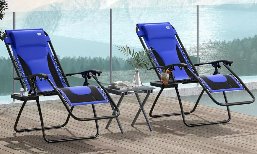Image 6: Outsunny Set of Two Zero Gravity Lounger Chairs