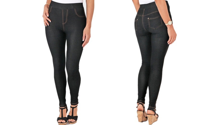 Image 3: Plus Size High Waist Denim Look Leggings