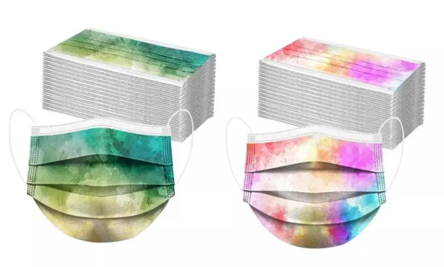 Image 12: 50x Tie-Dye Printed Disposable Face Mask