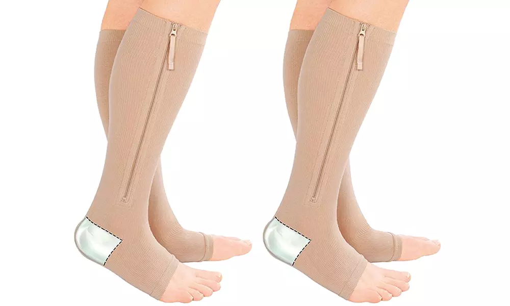 Gel Moisturizing Heel Socks with Zip-Up Compression (2-Pack) - Second Medium