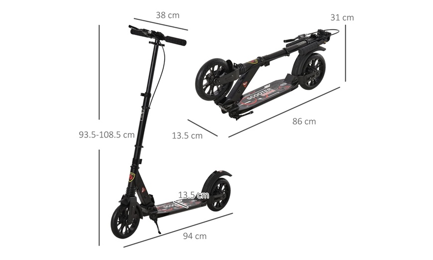 Image 11: HomCom Teens Height Adjustable and Foldable Scooter