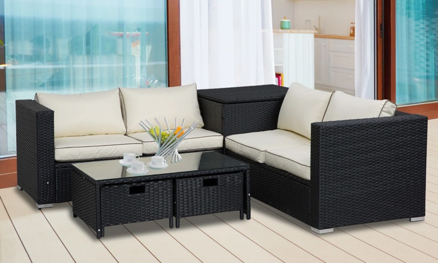 Image 6: Outsunny Four-Piece Rattan-Effect Outdoor Furniture Set