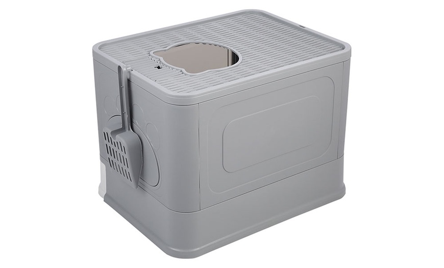 Image 5: Plastic Enclosed Folding Cat Litter Box with Scoop