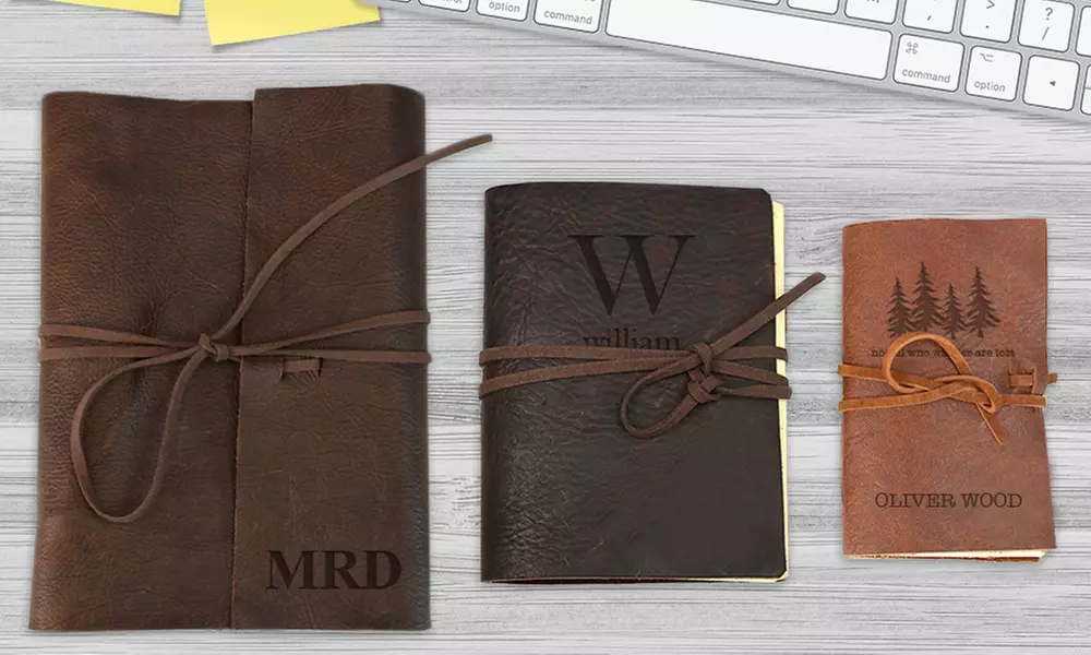 Custom Genuine Rustic Leather-Bound Mini Journal or Ring Binder Journal from Monogram Online (Up to 83% Off) - Primary Image