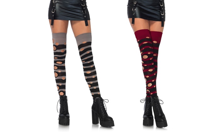 striped thigh high boots