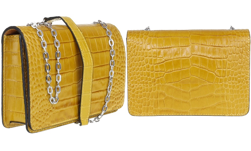 Image 21: Croc Print Leather Shoulder Bag