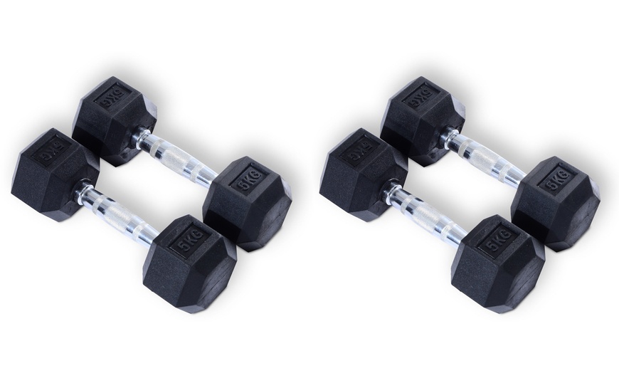 Image 7: Rubber Hexagonal Dumbbells