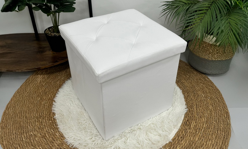 Image 1: Soft Upholstered Pouf with Hidden Storage