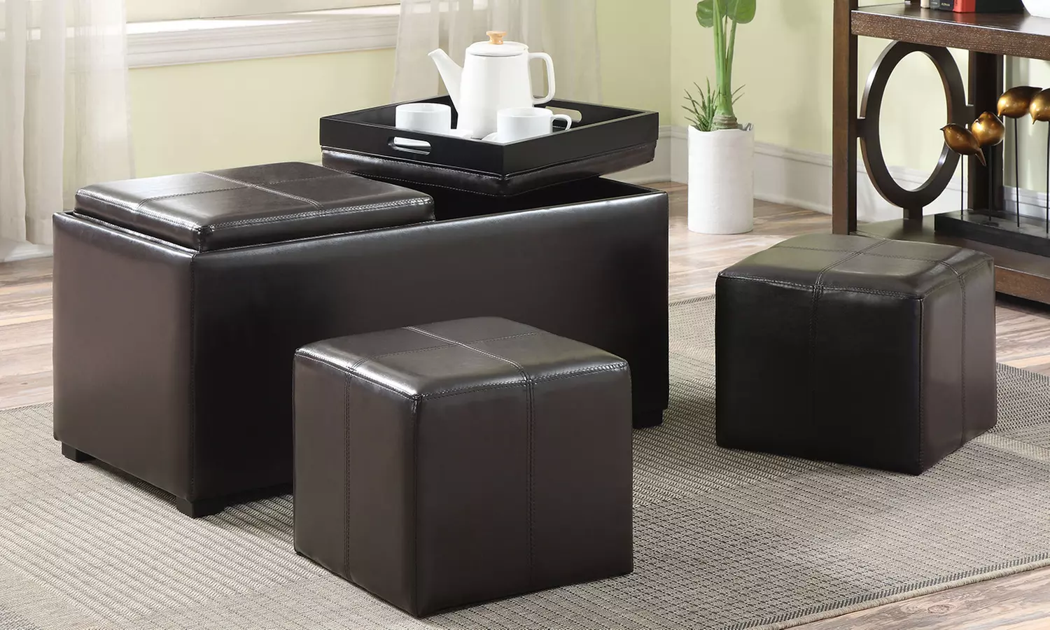 Simpli Home Rectangular Storage Ottoman Set (5-Piece) - Primary Image