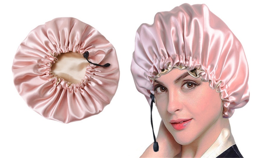 Image 4: Adjustable Satin Bonnet Night Sleep Cap