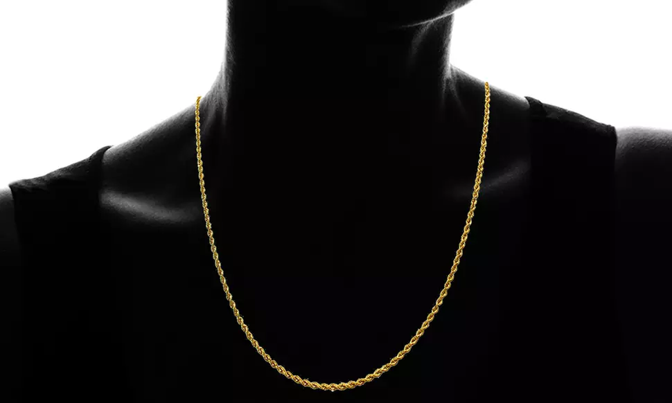 Italian Made Solid Sterling Silver Rope Chains in 18K Yellow Gold Plating by Verona - Second Medium