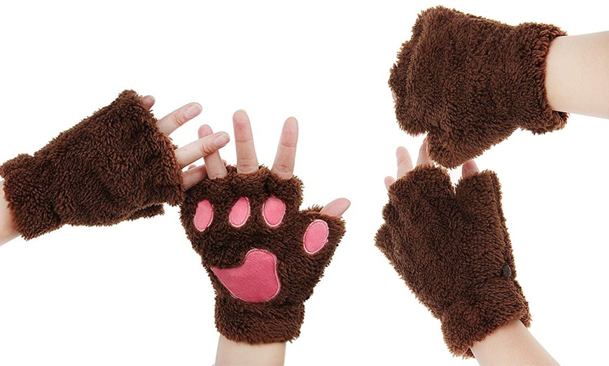 Image 4: Fingerless Paw Winter Gloves