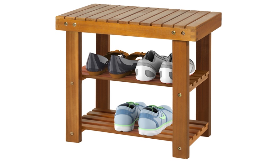 Image 2: HomCom Acacia Wood Entryway Shoe Bench