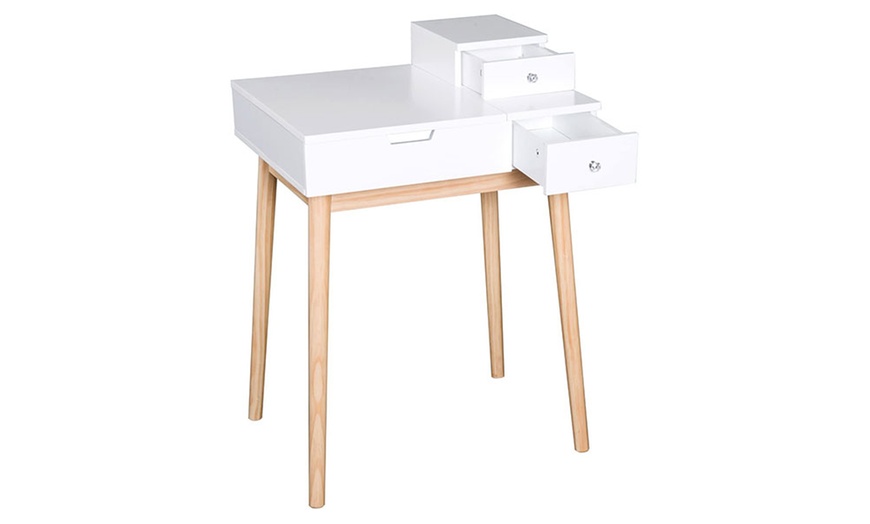 Image 3: HomCom Dressing Table with Desk Flip-up Mirror