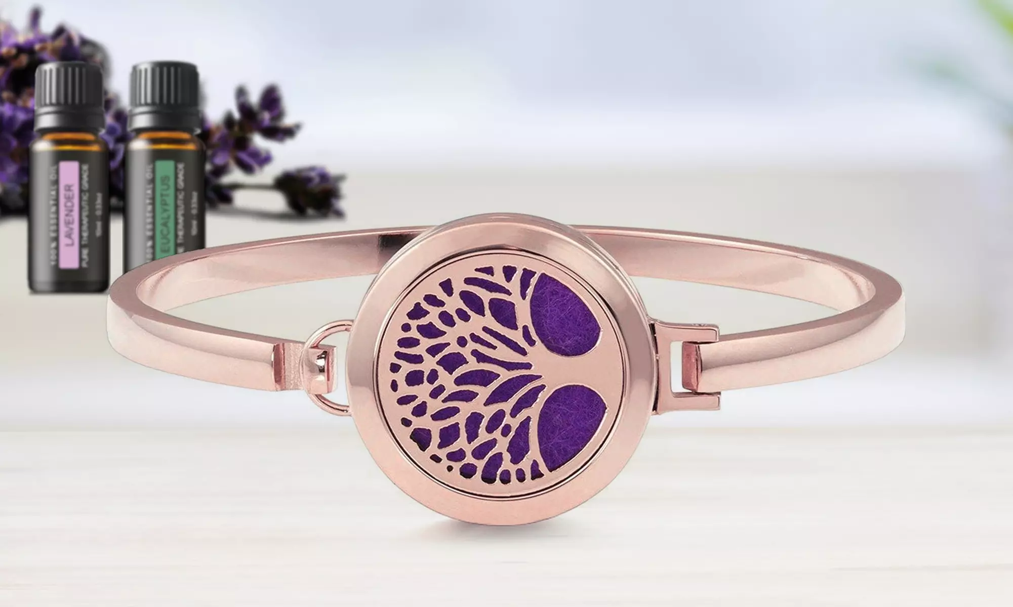 Tree of Life Designer Essential Oil Diffuser Bracelet with Optional Oils - Primary Image