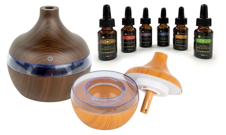 Diffusore aromateraputico da 300 ml, in legno chiaro o scuro, con 6 essenze