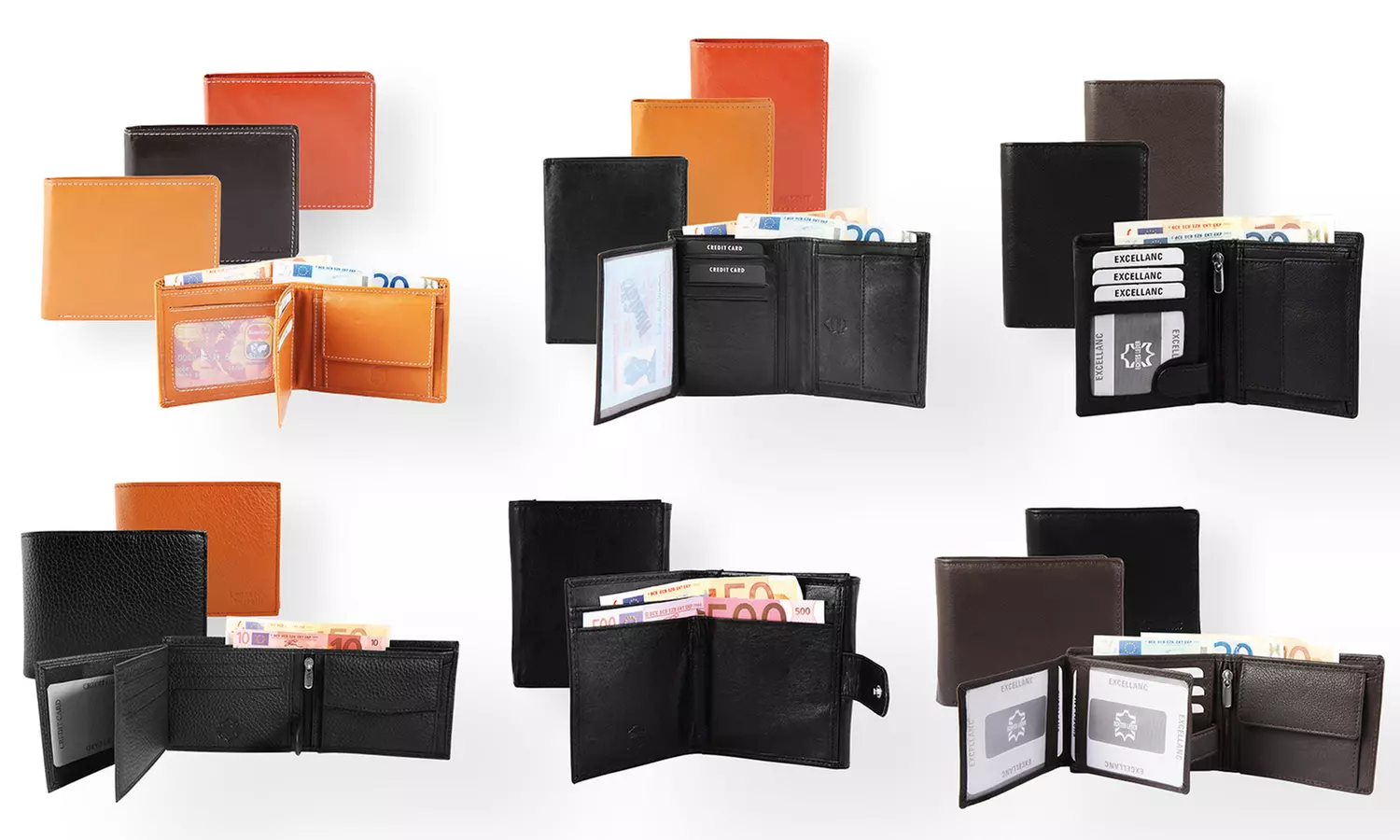 1x, 2x, oder 3x Herren- oder Unisex-Geldbörse aus Leder in Farbe und Modell nach Wahl - Primary Image