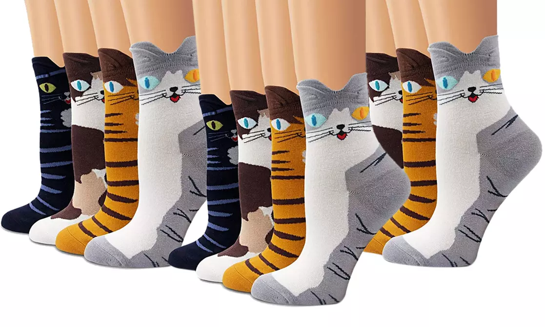1, 2 ou 3 lots de 4 chaussettes en coton avec motif chat - Second Medium