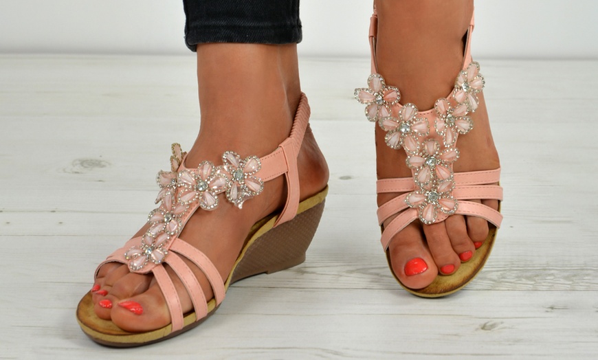 Image 14: Women's Floral Wedge Sandals