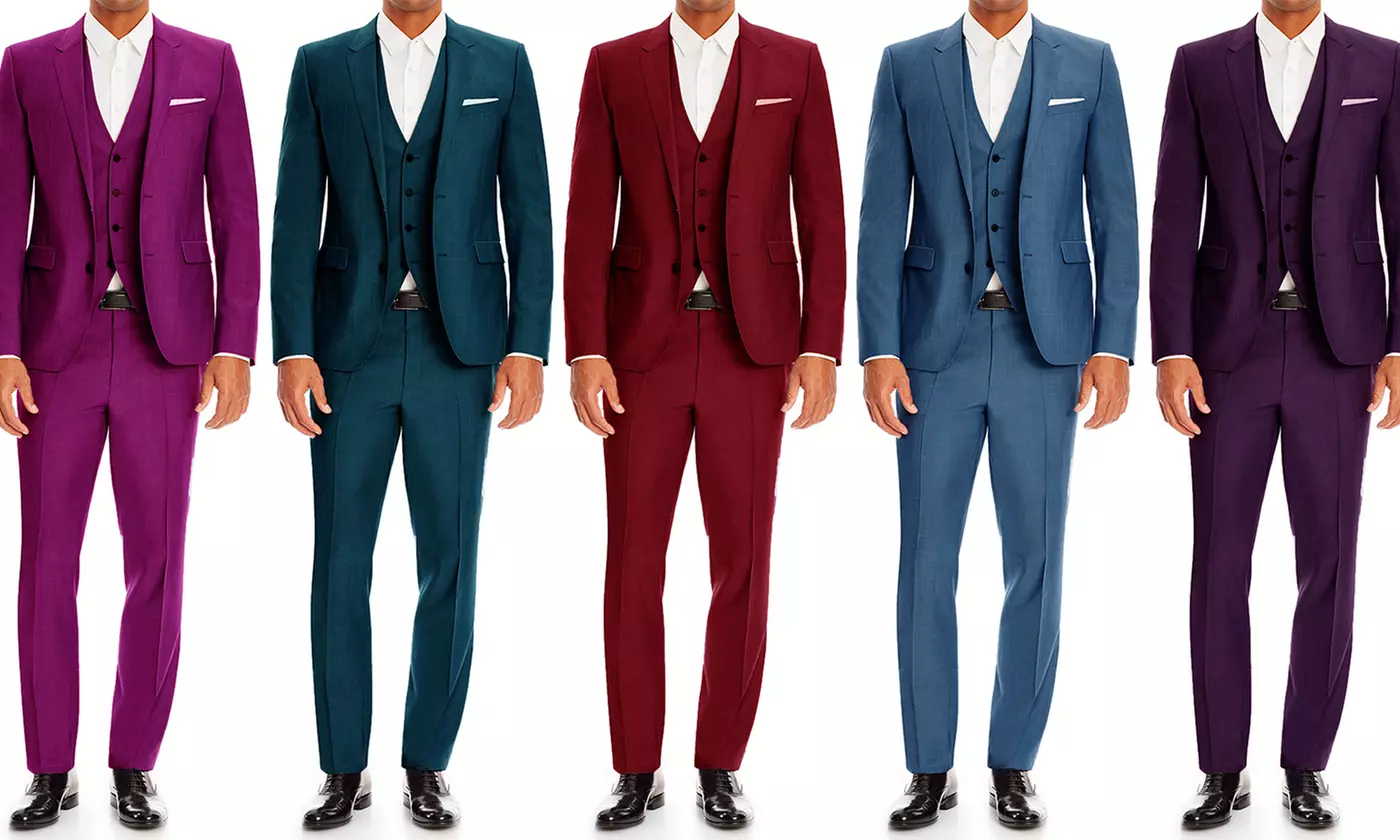 Bernardi Men's 3-Piece Wool-Blend Slim-Fit Sharkskin Suits - Primary Image