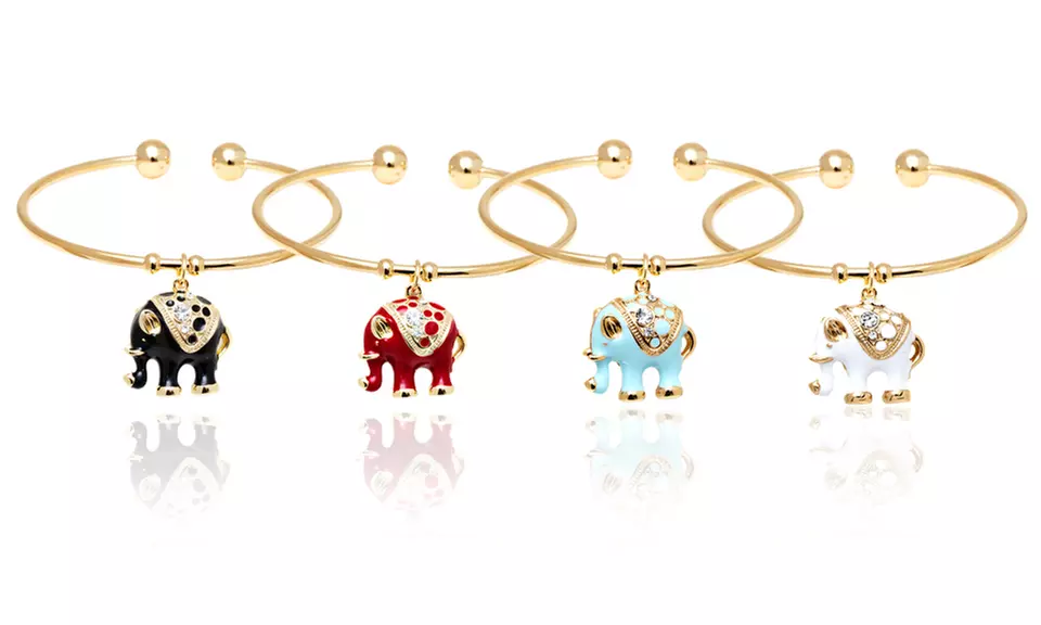 Elephant Charm Cuff Bangles Made with Swarovski Elements - Primary Image